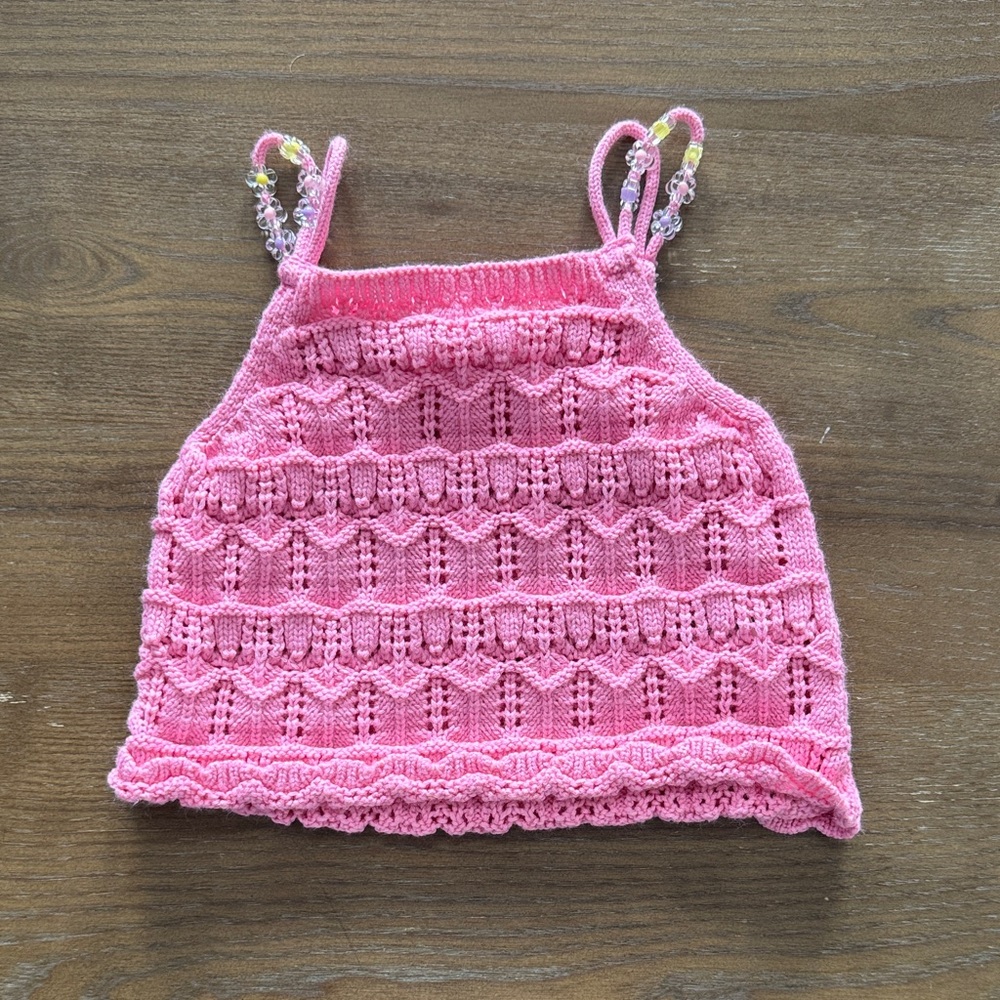 Zara Pink Knit Beaded Strap Tank Top